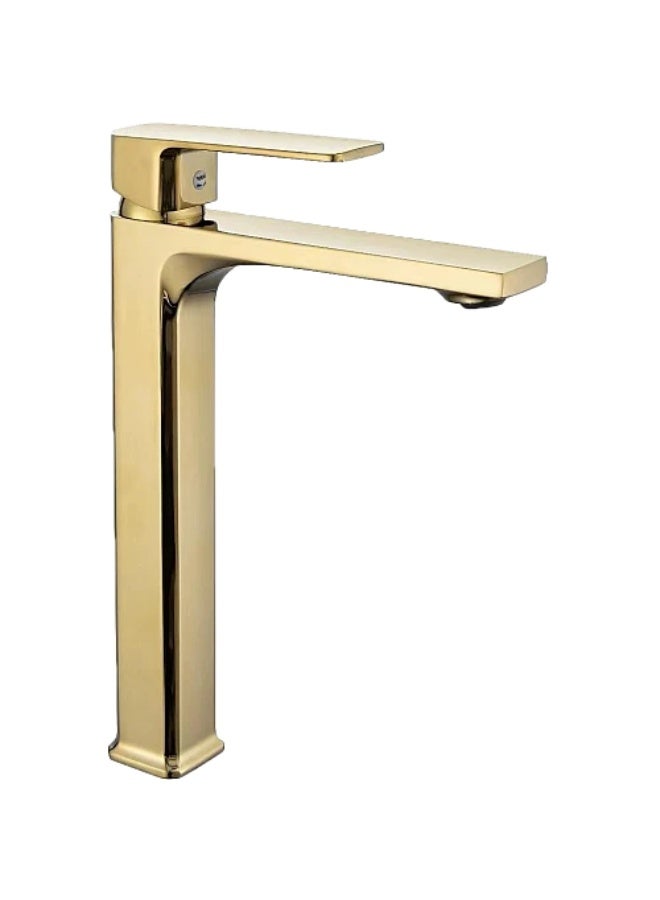 Matte gold tall square sink mixer with hoses - Image 2